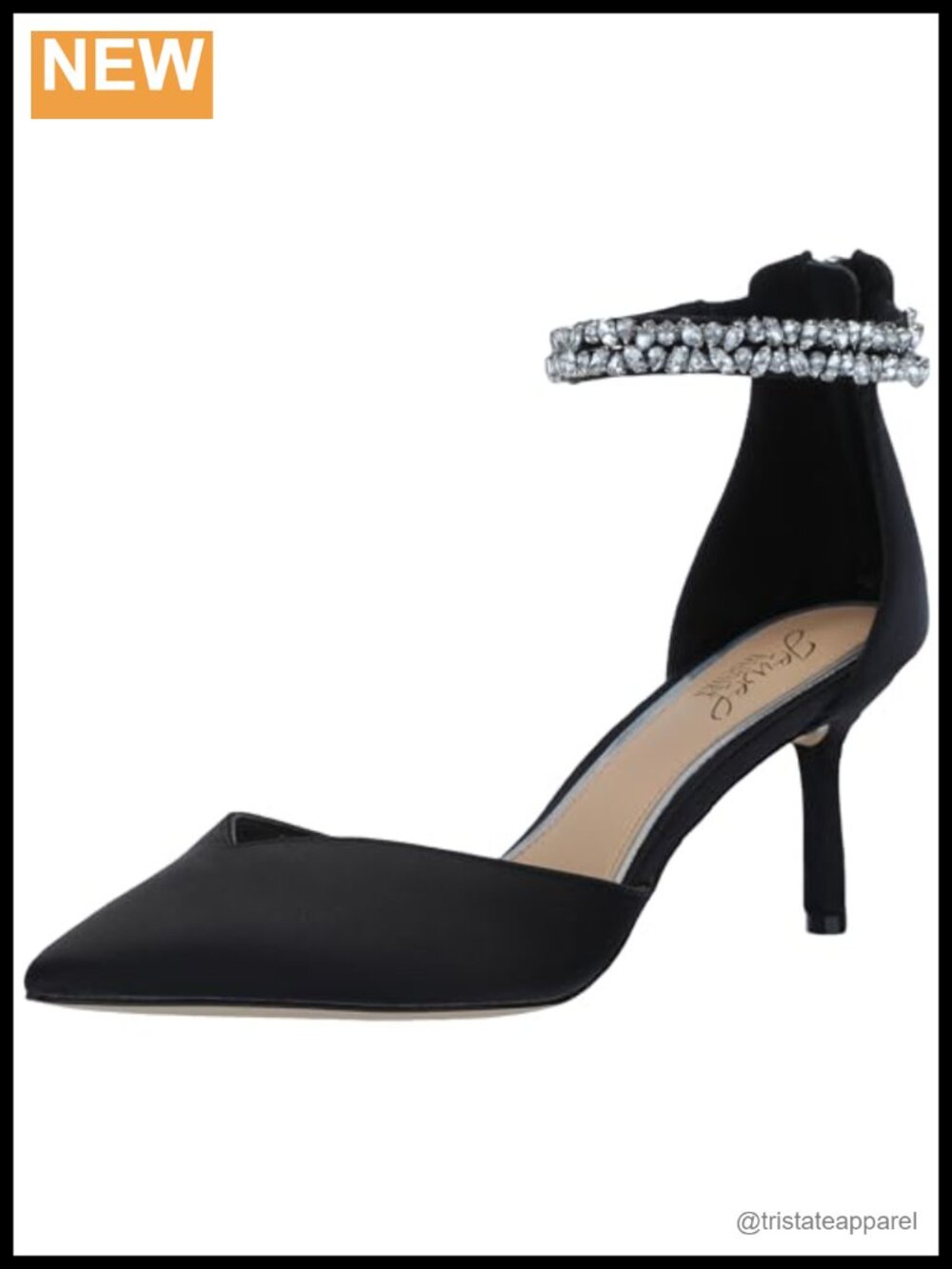 Maya Crystal Strap 2-Piece Pump Stiletto Pointed Toe Satin Faux Leather Heel